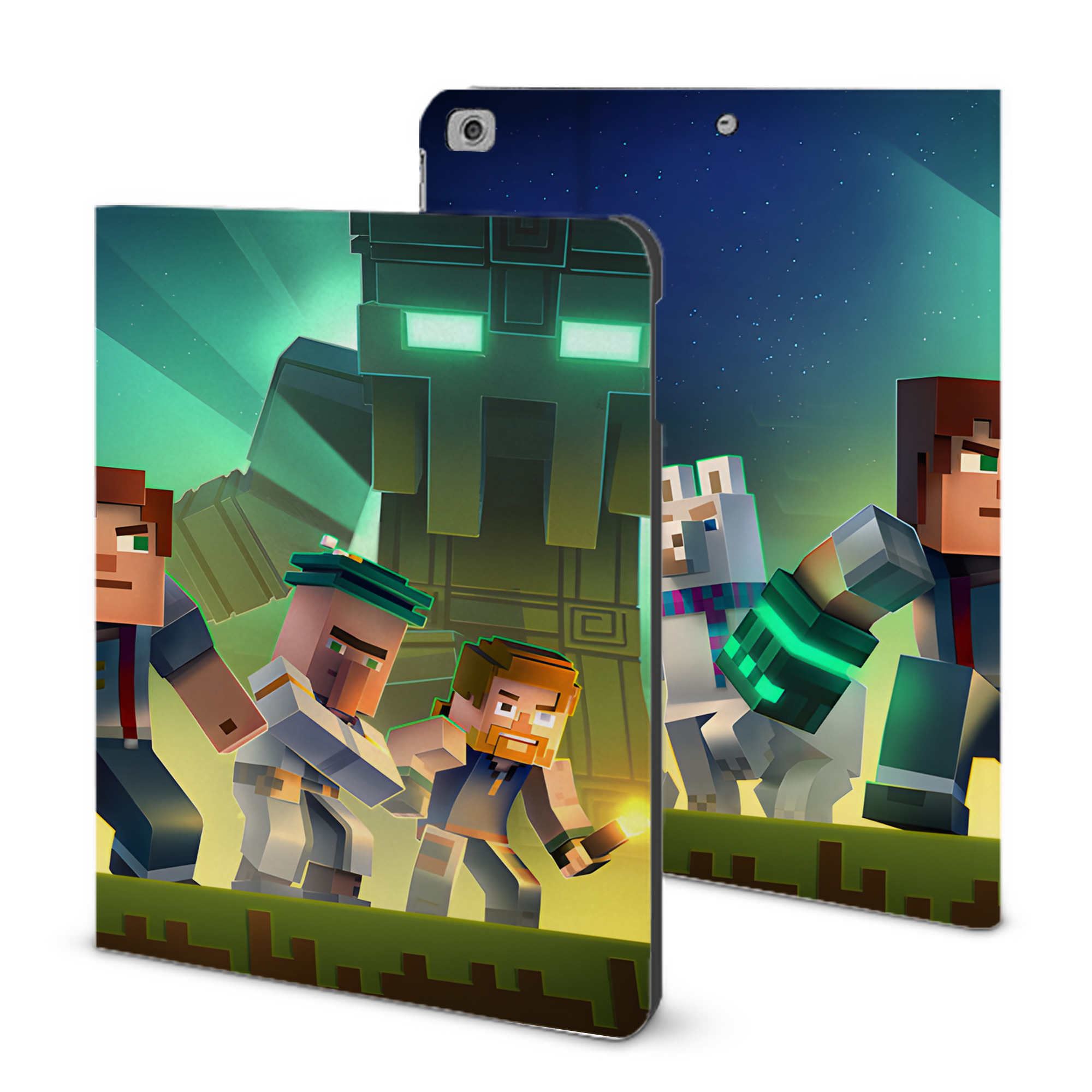 （画像用） マインクラフト ブロックの世界 Minecraft MC Block world IPad ケース ブック型 PUレザー TPU 耐衝撃 軽量 薄型 ペン収納なし 全面保護 IPad 各モデル対応